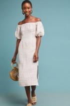 Winston White Linen Gingham Off-the-shoulder Dress