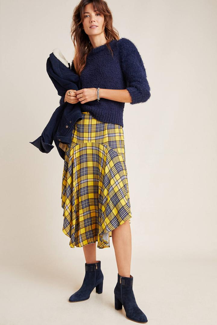 Anthropologie Jayna Plaid Midi Skirt