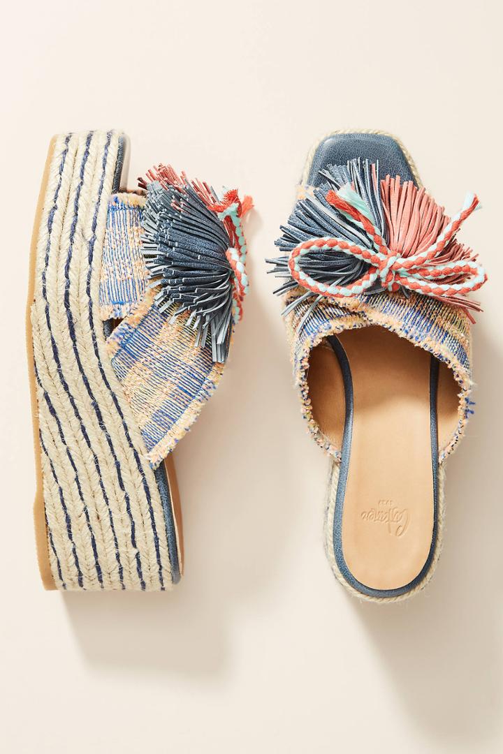 Anthropologie Castaner Pom Pom Platform Wedge Sandals