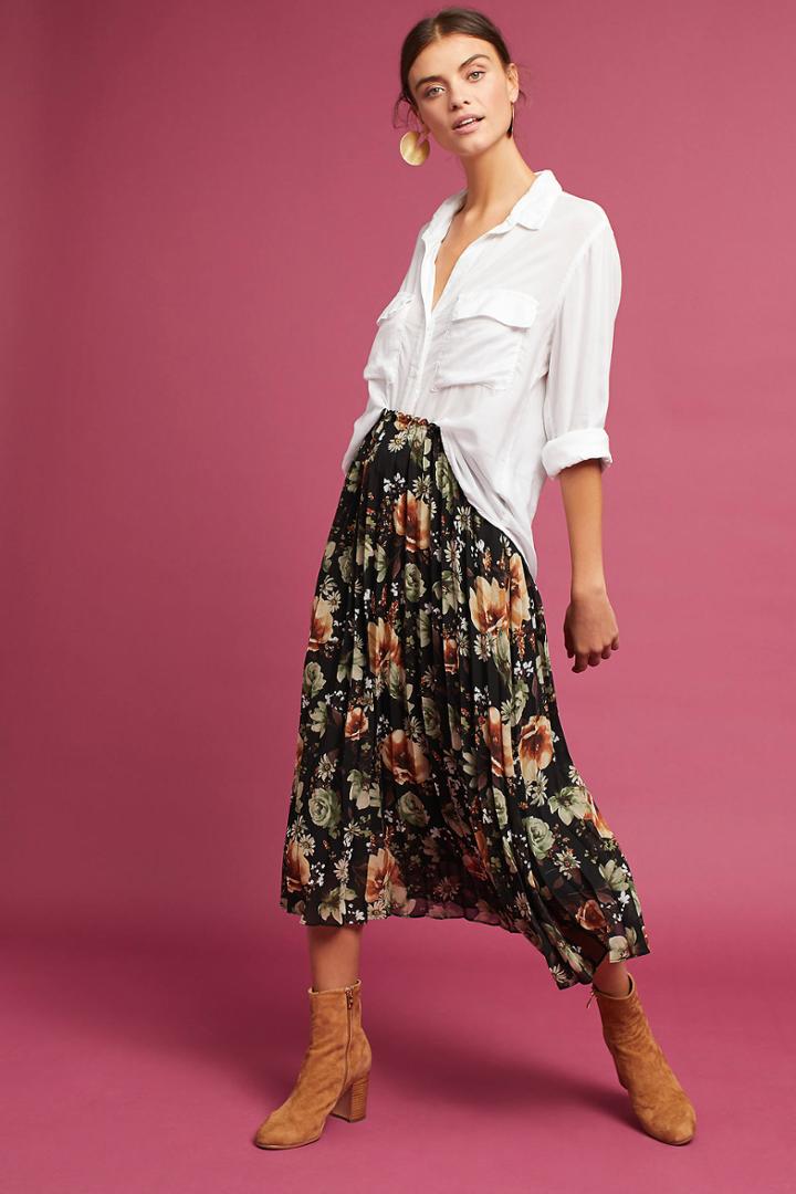 Moon River Pleated Floral Skirt