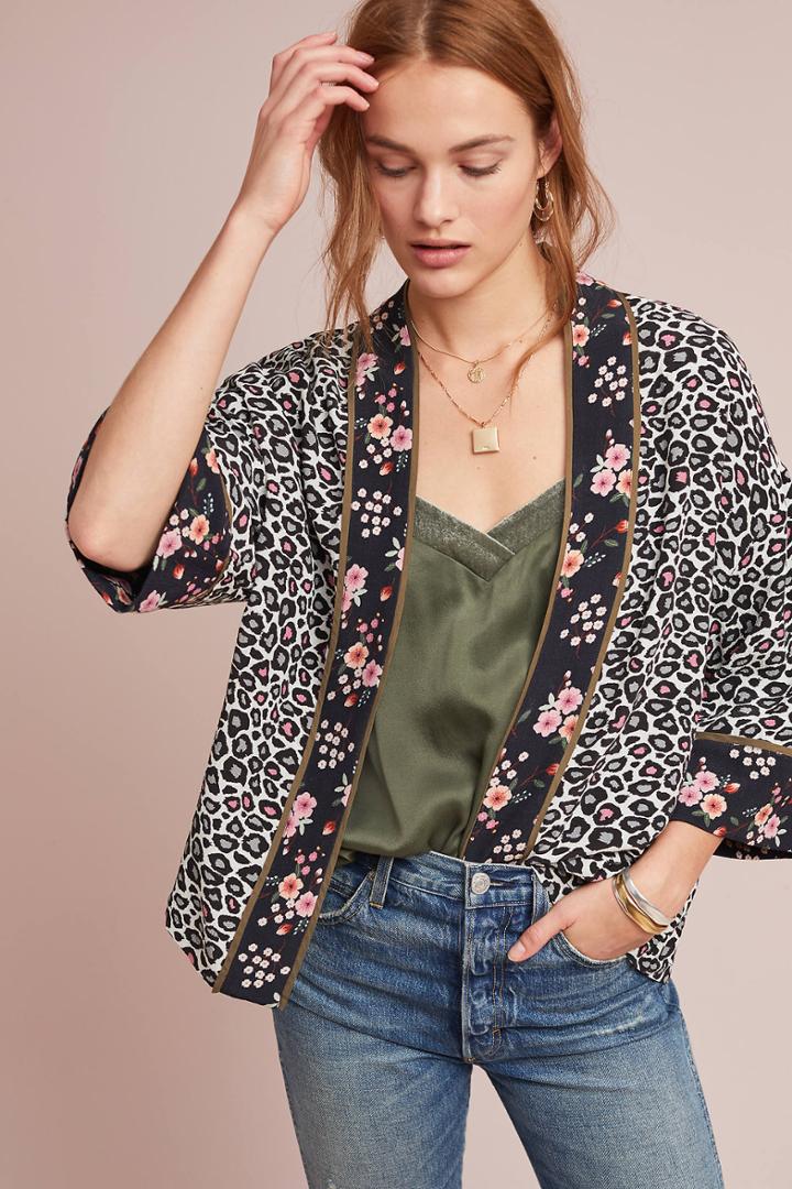 Bl-nk Leopard-printed Cropped Kimono