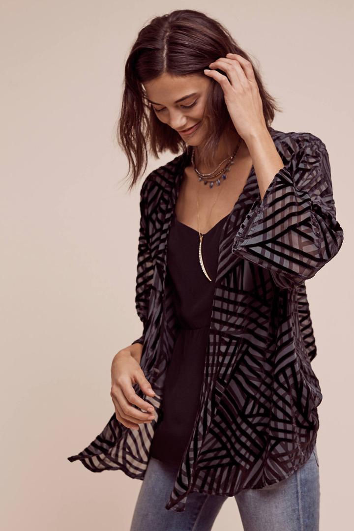 Anthropologie Gridded Velvet Kimono