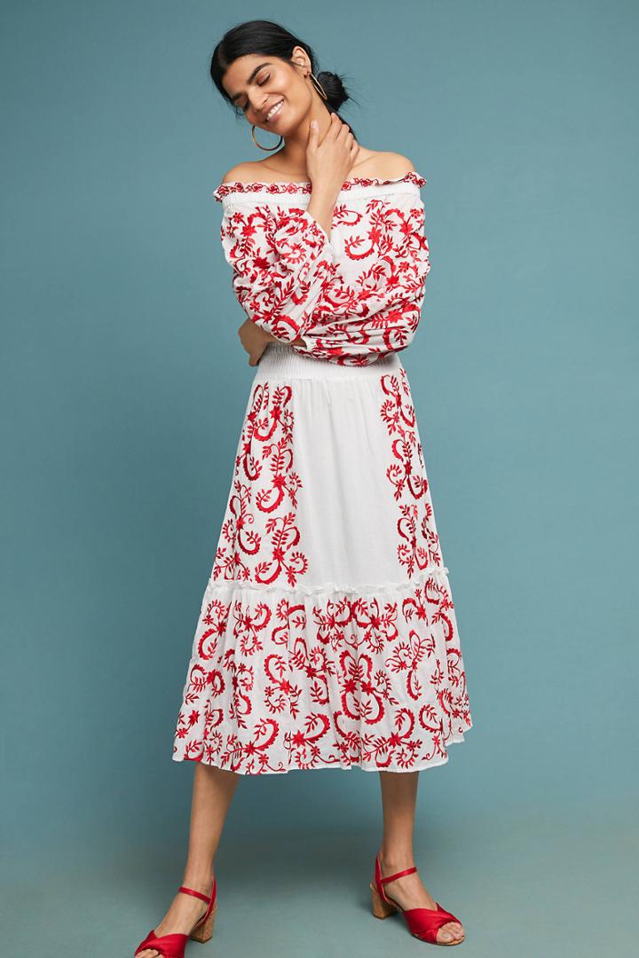 Misa Lilou Embroidered Off-the-shoulder Dress