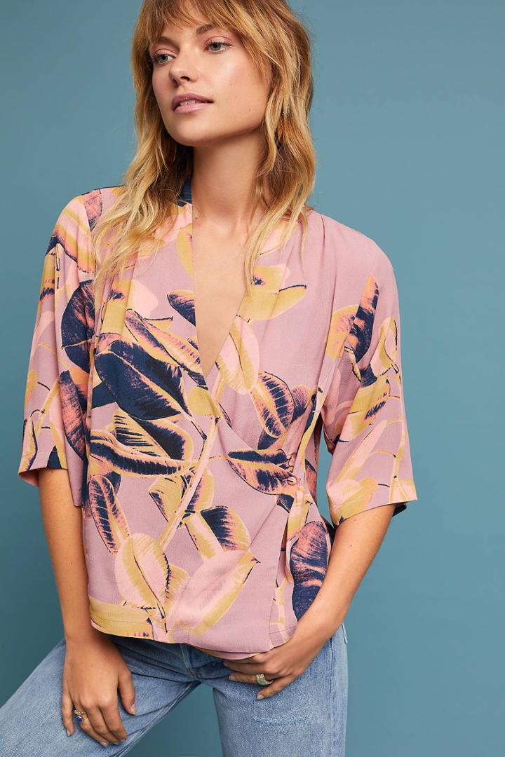 Rinku Dalamal Palm-printed Wrap Top
