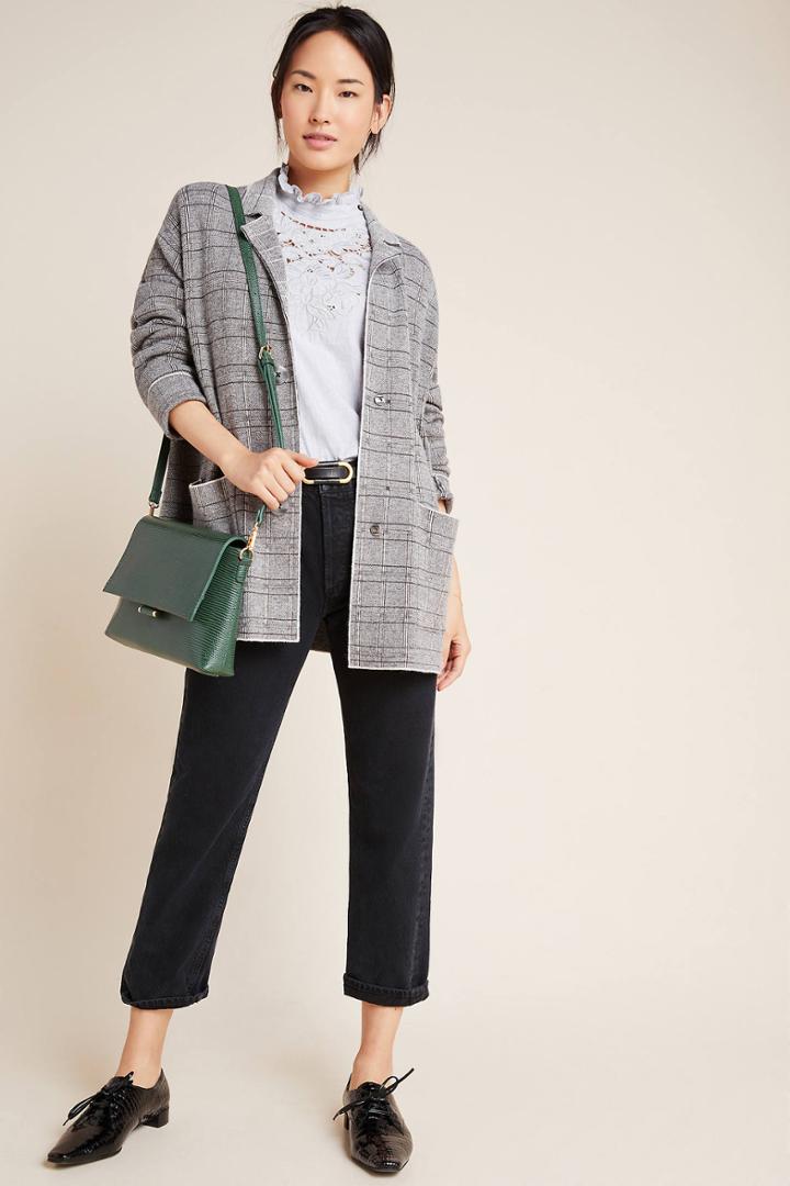 Anthropologie Thea Plaid Sweater Coat