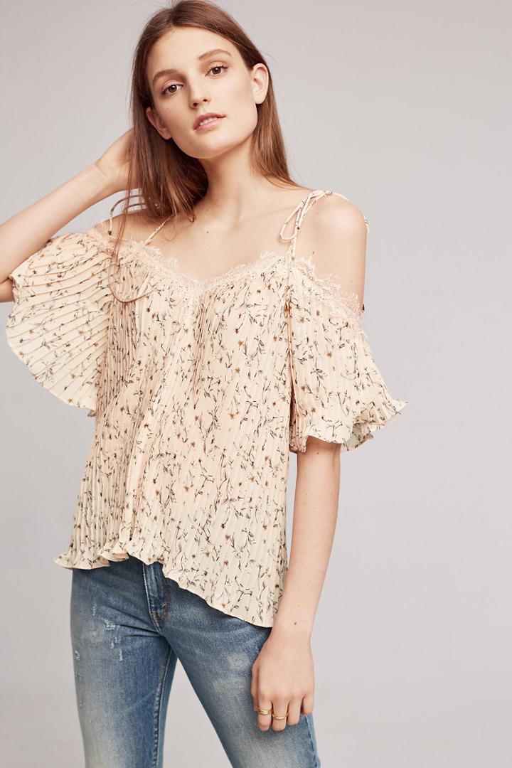 Vanessa Virginia Pleated Petals Open-shoulder Top