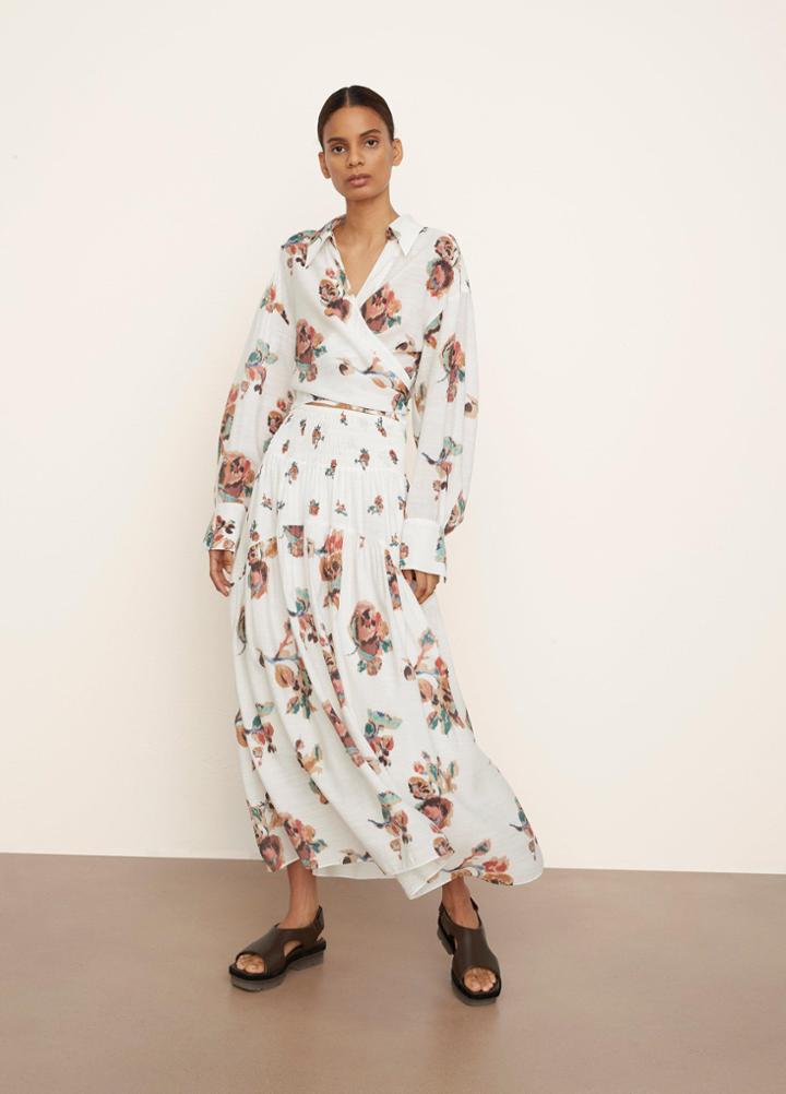 Vince Ikat Floral Back Tie Wrap Shirt