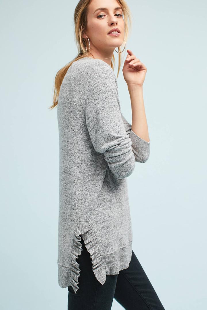 Anthropologie Ruffled-hem Crew Neck Pullover