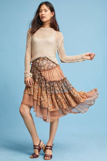 Blue Tassel Patchwork Asymmetrical Skirt