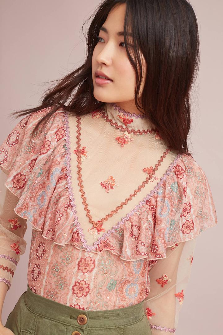 Anna Sui Digital Lace Metallic Top
