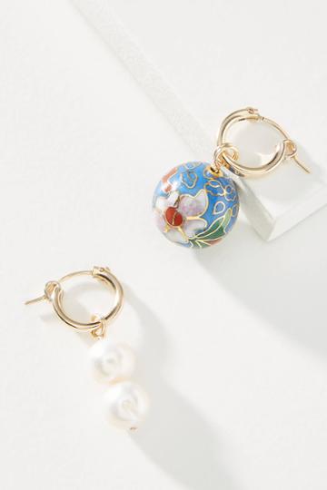 Nst Studio Mismatched Cloisonne Pearl Hoop Earrings