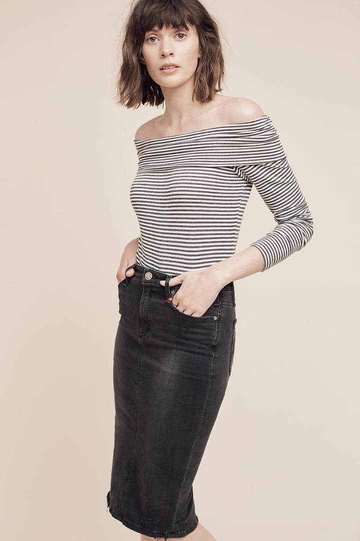 Three Dots Ruled Off-the-shoulder Top