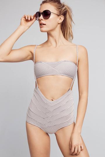 Made By Dawn Striped High-waisted Swim Bottoms