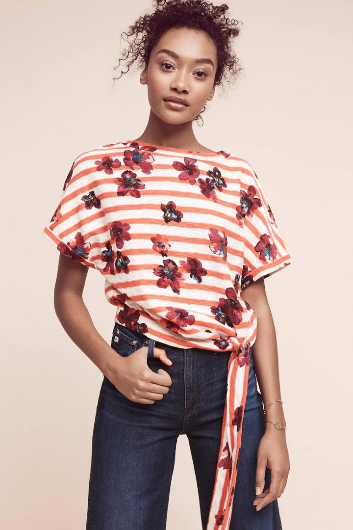 Anthropologie Striped Floral Sweatshirt