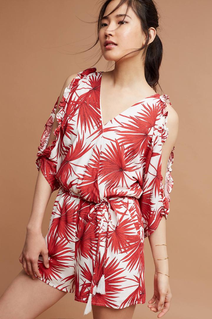 Bishop + Young Palm-printed Open-shoulder Romper