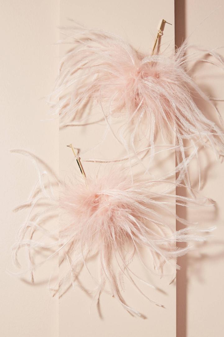 Tuleste Feather Pom Pom Drop Earrings