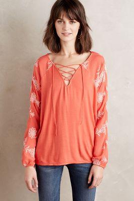 En Elle Embroidered Lace-up Top