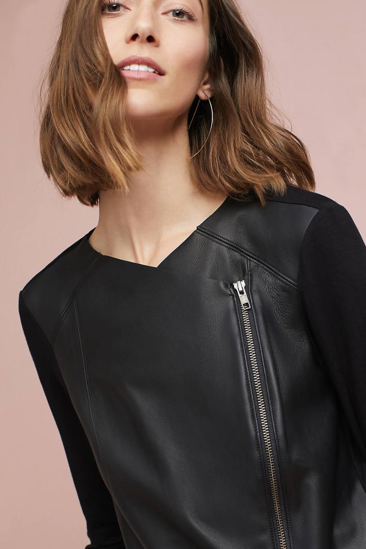 Michael Stars Leather Contrast Moto Jacket