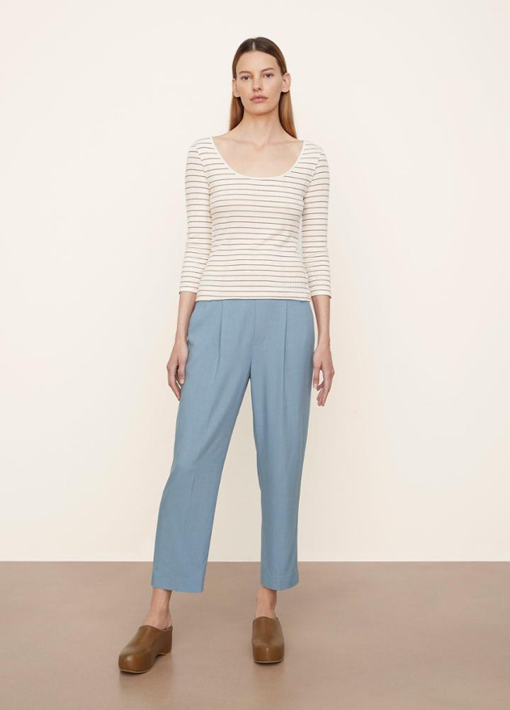 Vince Variegated Rib Striped Scoop Neck Tee