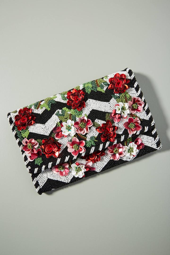 Anthropologie Climbing Roses Beaded Clutch