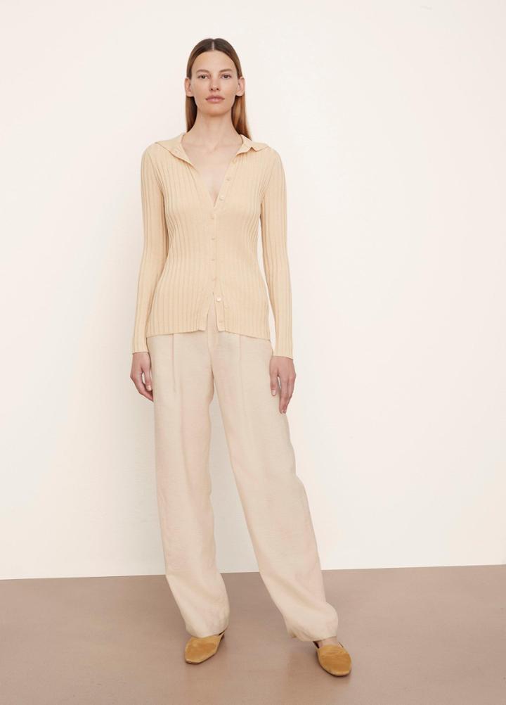 Vince Ribbed Long Sleeve Button Up Cardigan