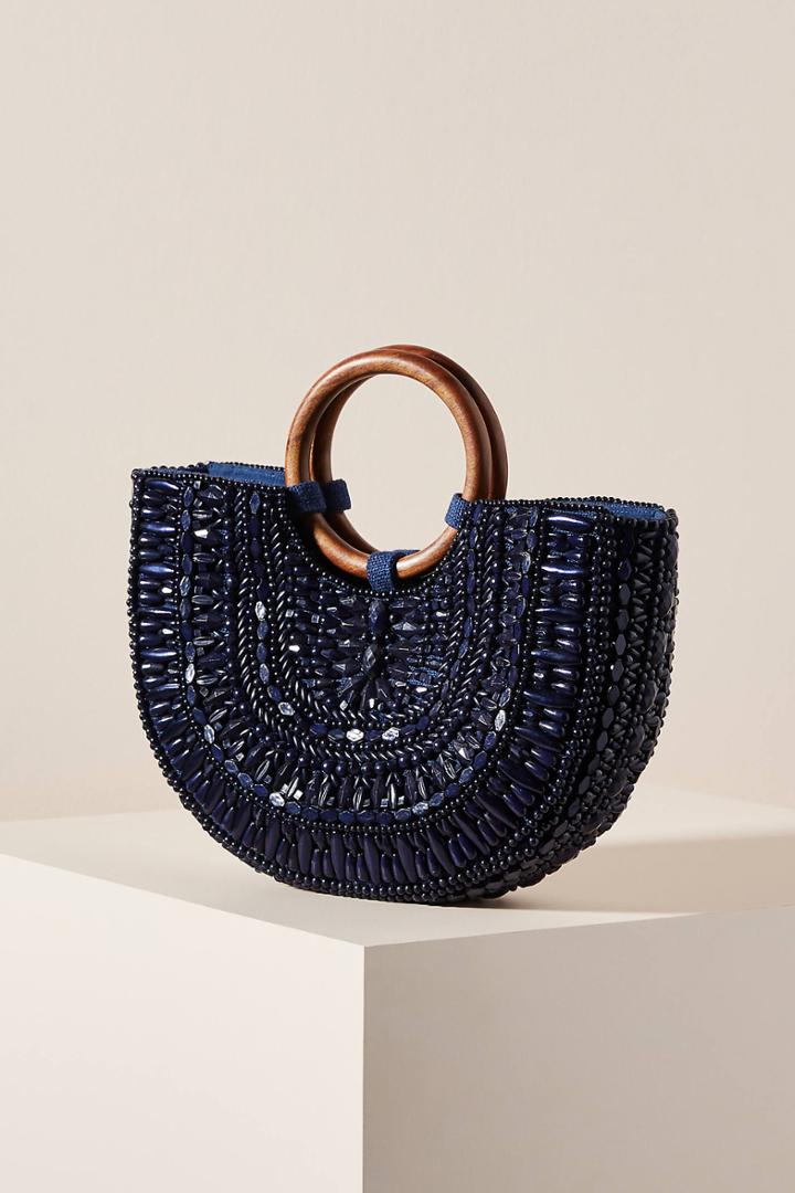 Anthropologie Beaded Basket Tote Bag