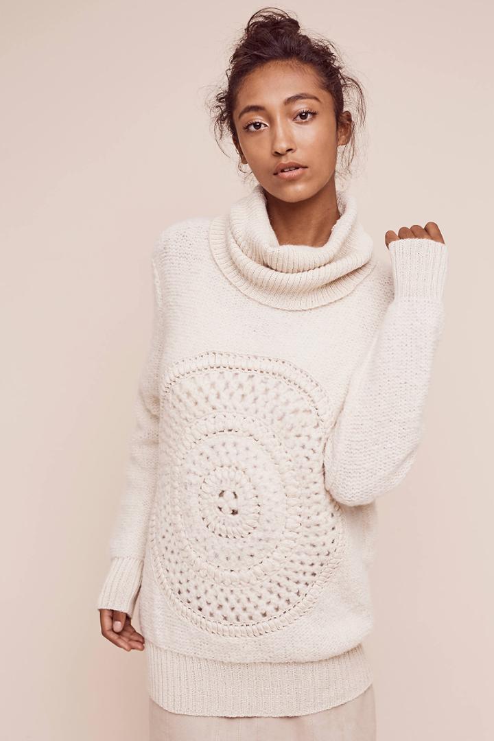 Anthropologie Crocheted Medallion Turtleneck