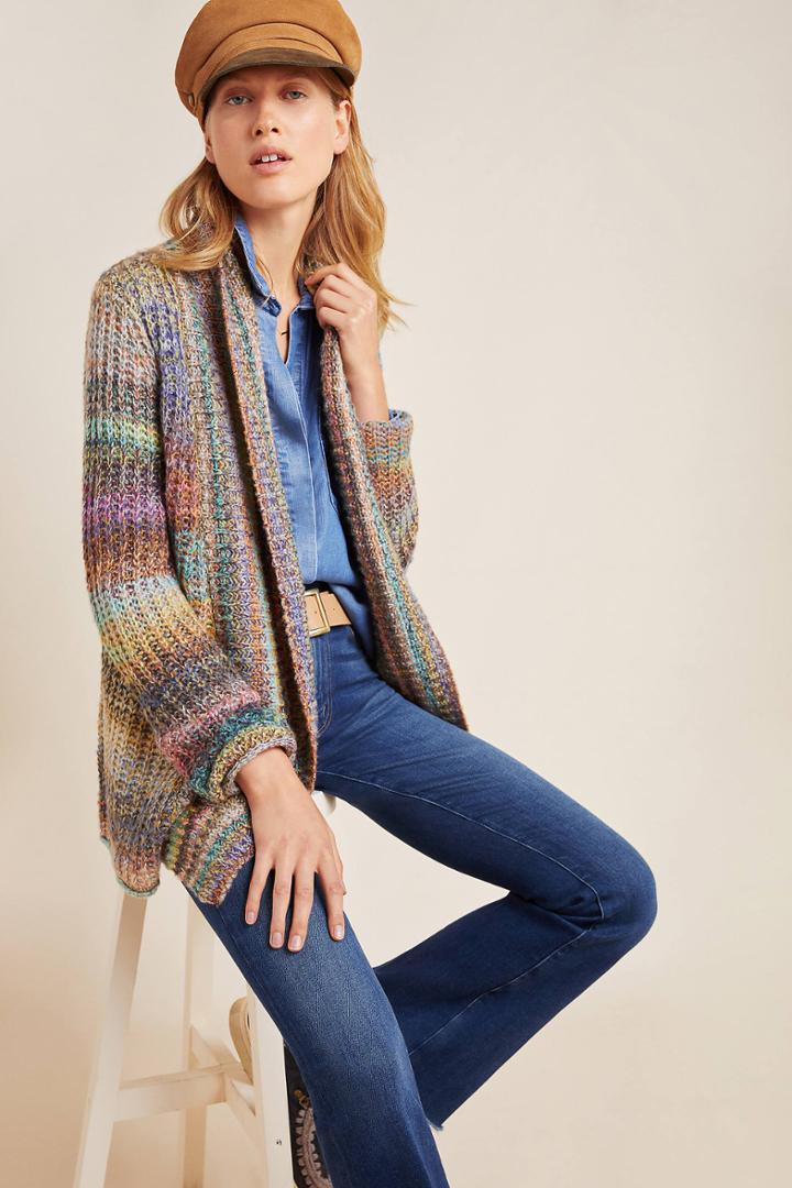 Anthropologie Rainbow-stitched Cardigan