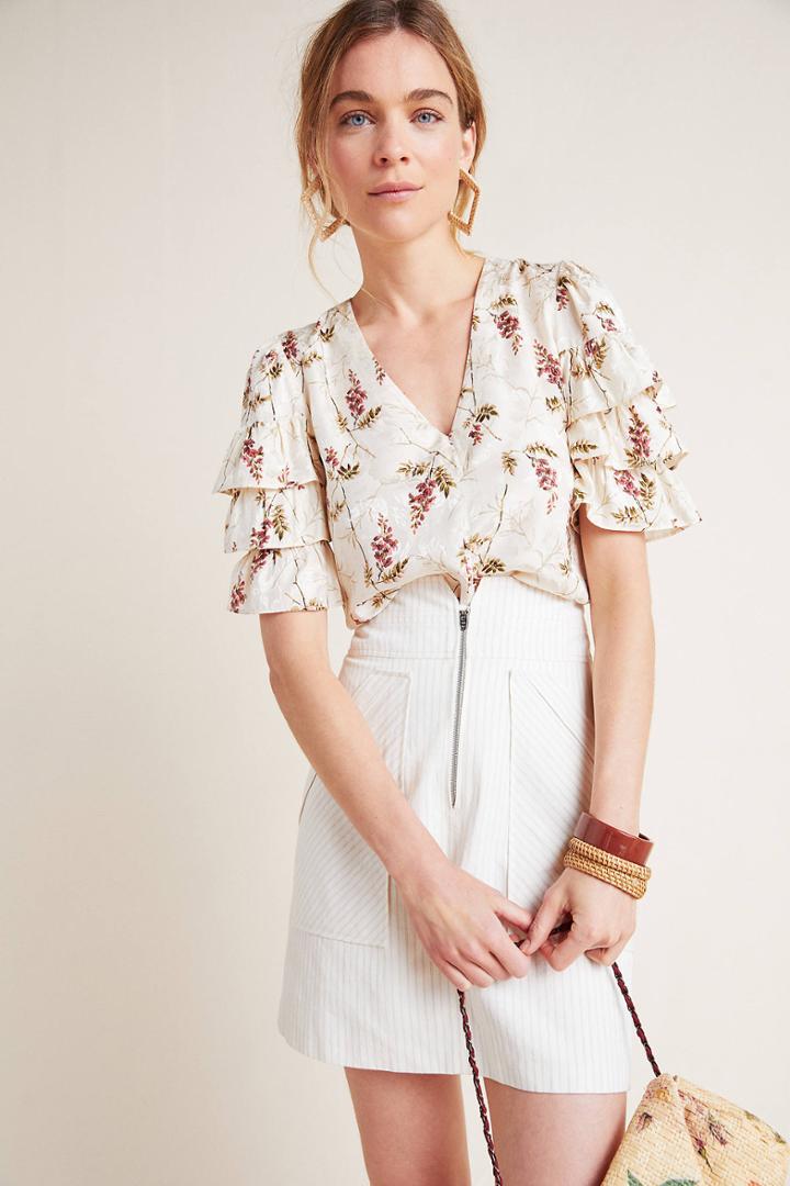 La Vie By Rebecca Taylor Leopard Ruffled Blouse