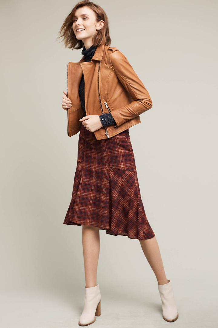 Maeve Plaid Wool Midi Skirt