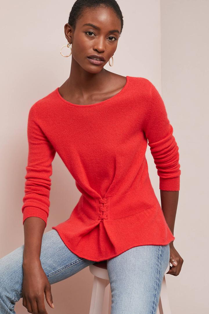 White + Warren Corseted Cashmere Sweater