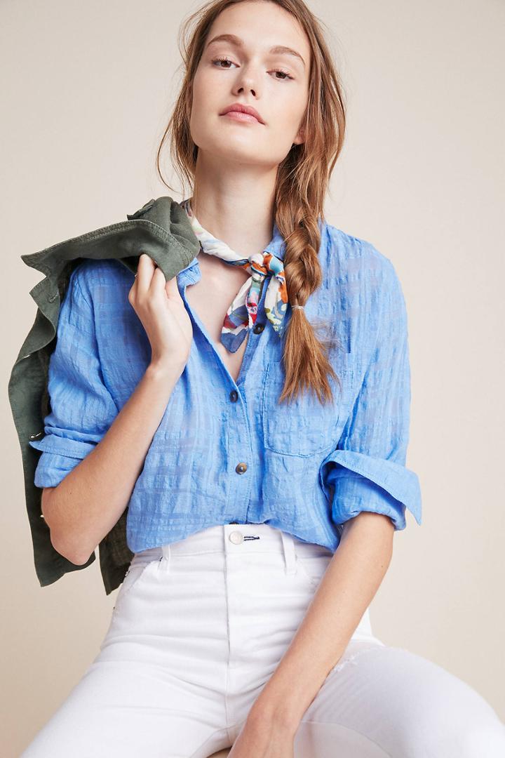 Anthropologie Textured Linen Buttondown