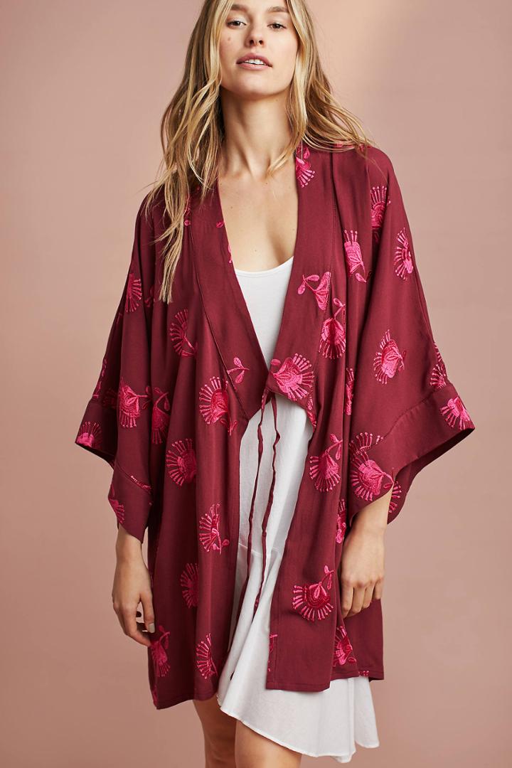 Floreat Embroidered Kimono Robe