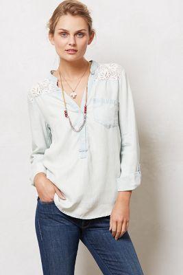 Anthropologie Laced Chambray Popover