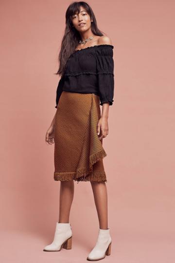 Rosie Neira Wrapped Fringe Sweater Skirt