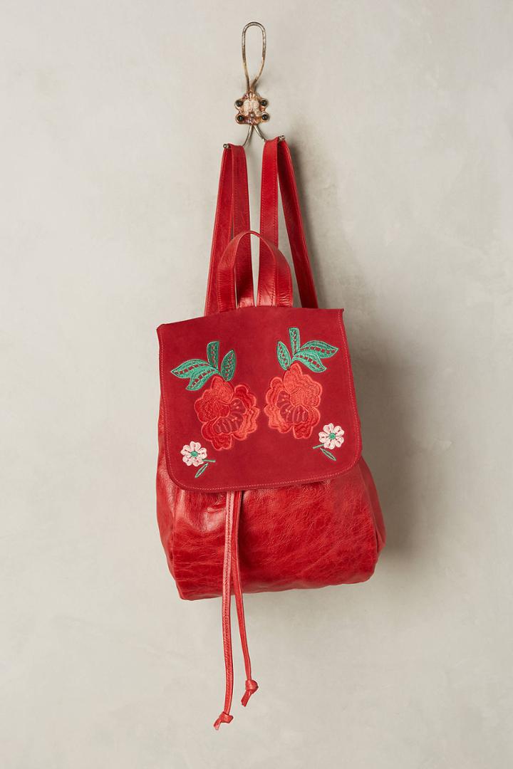 Monaqueda Embroidered Flower Leather Backpack