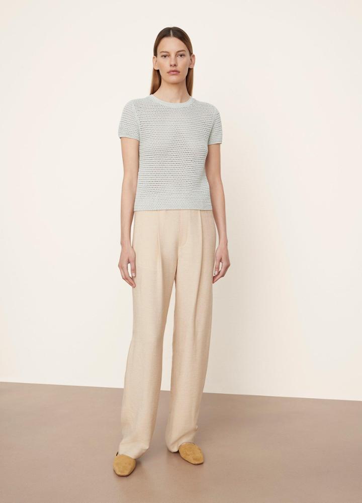 Vince Crochet Short Sleeve Mock Neck Sweater