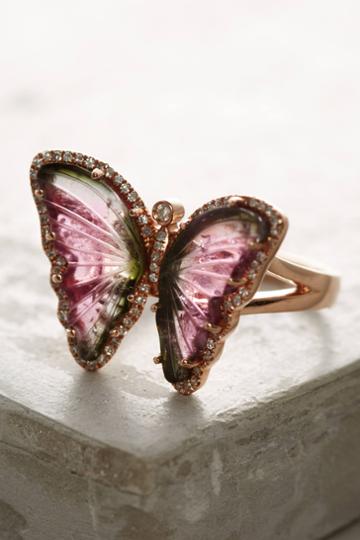 Anthropologie One-of-a-kind Butterfly Tourmaline Ring