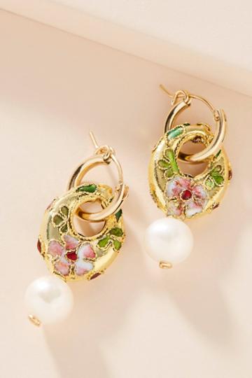 Nst Studio Cloisonne Pearl Hoop Earrings