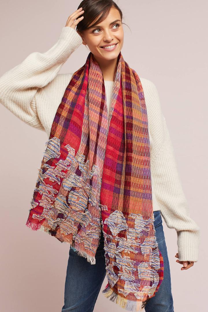 Anthropologie Textured Plaid Scarf