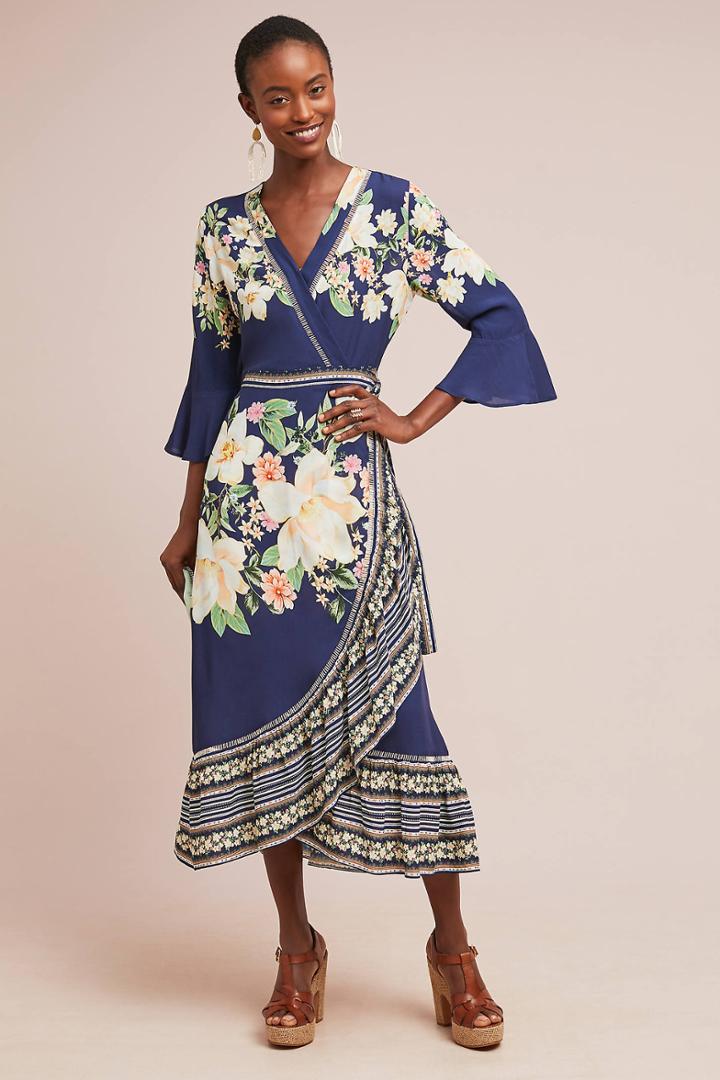 Farm Rio For Anthropologie Farm Rio Midnight Flower Wrap Dress