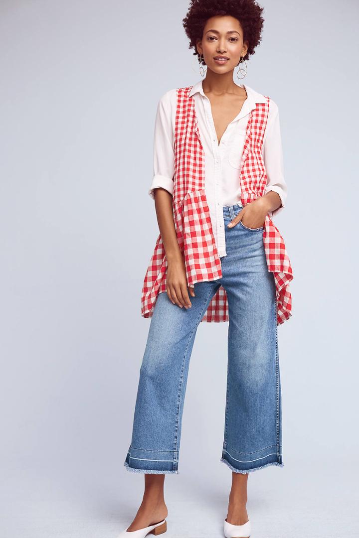 Anthropologie Ruffled Gingham Sleeveless Kimono