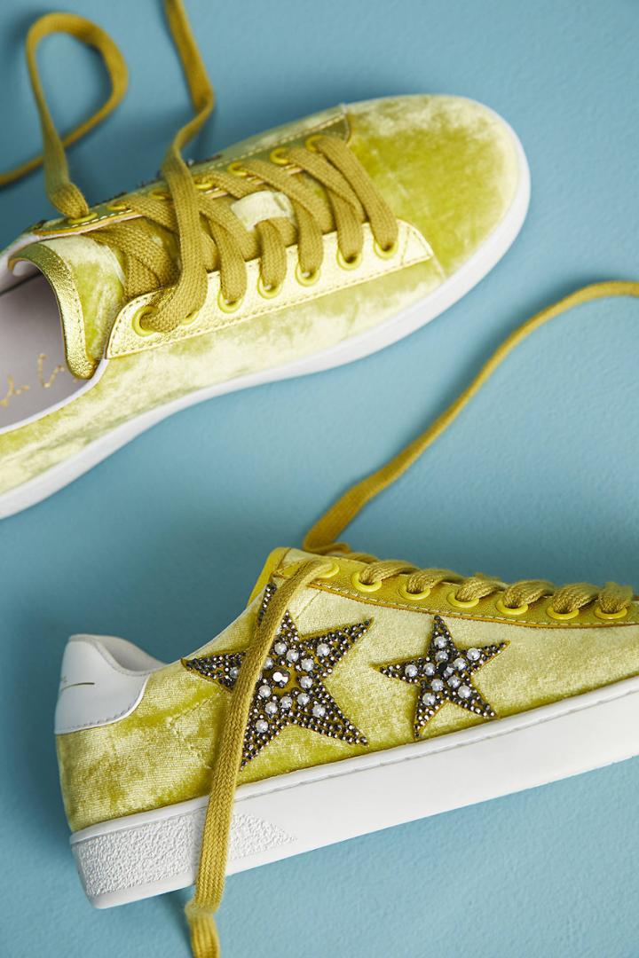 Lola Cruz Beaded Star Velvet Sneakers