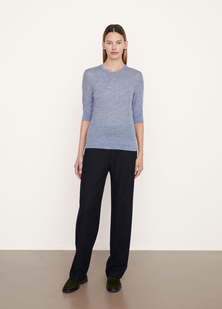 Vince Merino Wool Elbow Sleeve Crew Neck Tee