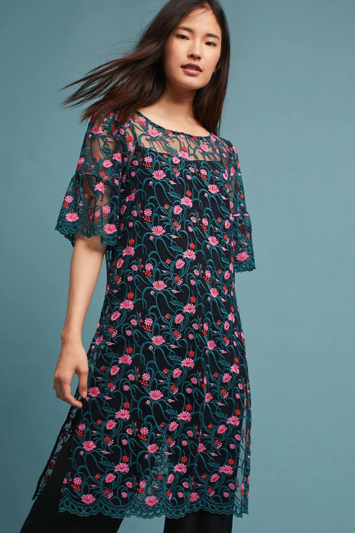 Moulinette Soeurs Floral Embroidered Mesh Tunic