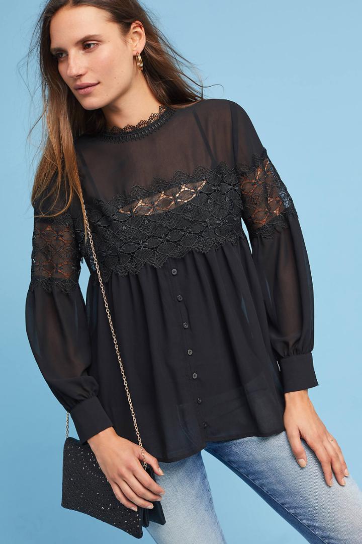 Q & A Lace High-neck Blouse