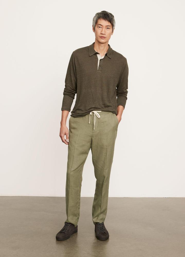 Vince Linen Long Sleeve Polo