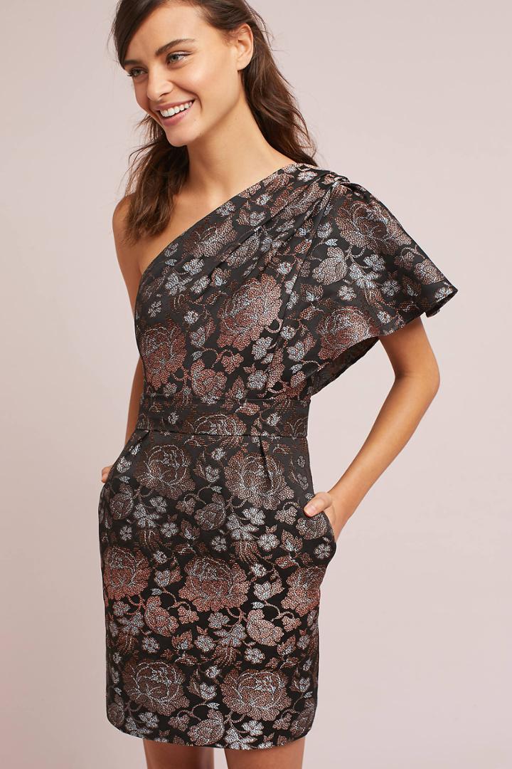 Ml Monique Lhuillier Rose One-shoulder Dress