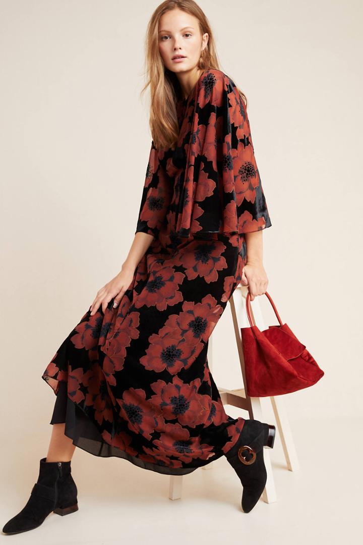 Anthropologie Margie Flocked Maxi Dress