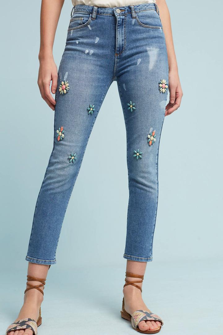 Pilcro Beaded High-rise Skinny Ankle Jeans